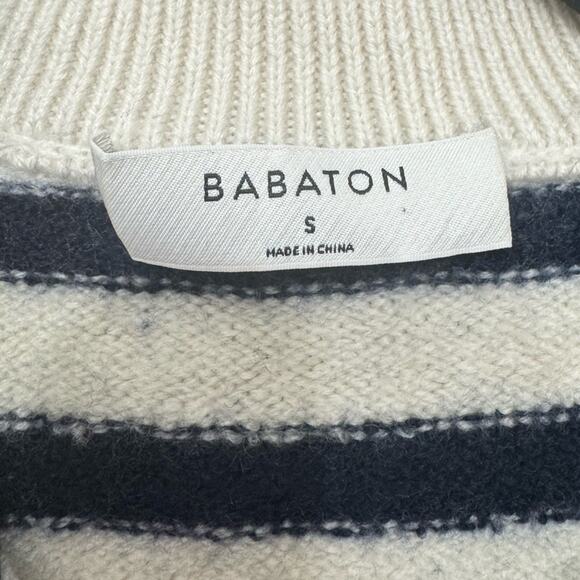 Aritzia Babaton Weekday Turtleneck Stripe Crop Merino Wool Sweater Womens Small - Picture 4 of 10